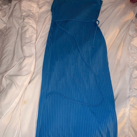 Missguided tall blue  rib tie belt cami midaxi dress - Picture 4 of 6